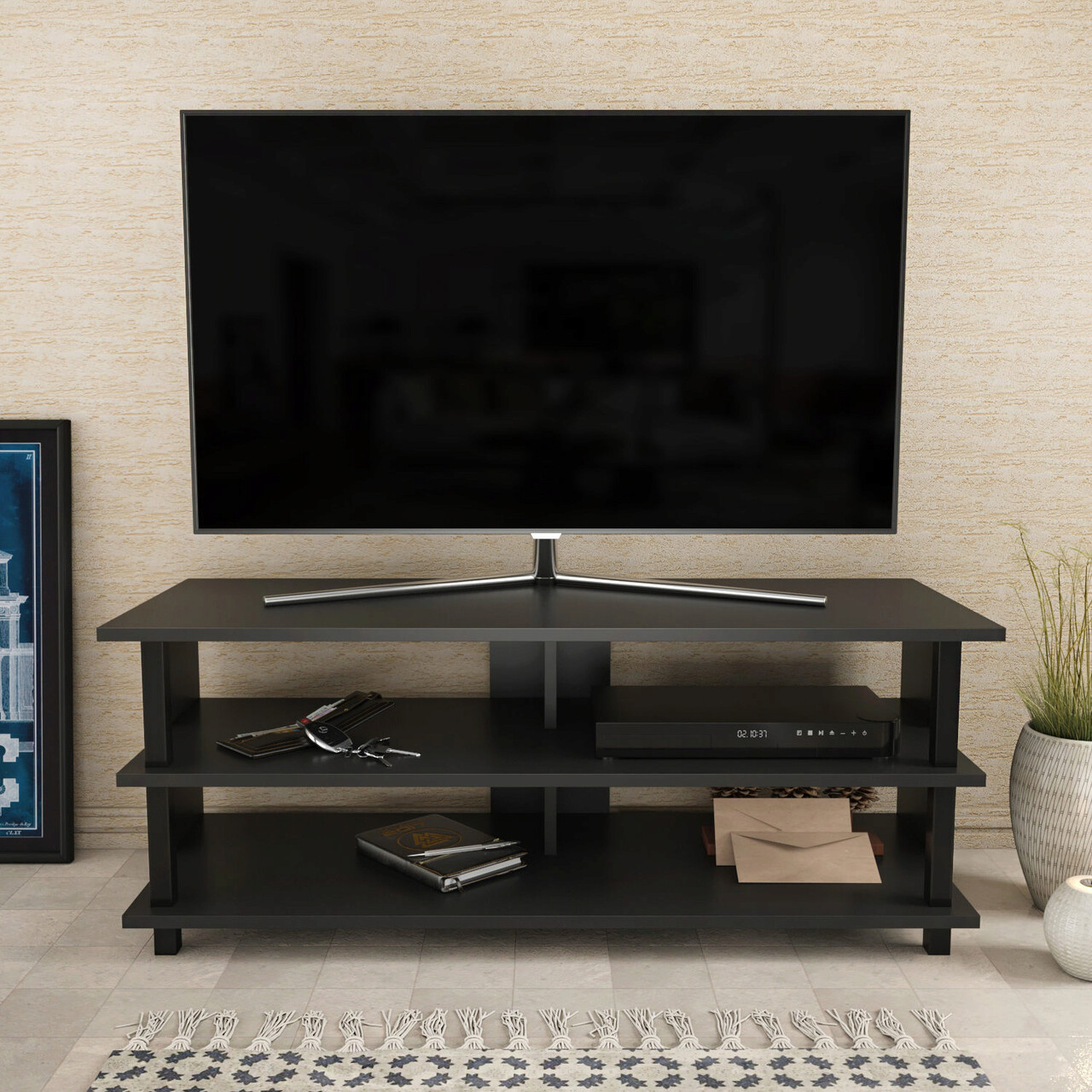 Comoda TV, Hanah Home, Pueblo, 120x44.6x47.4 cm, Negru / Antracit - imagine 7